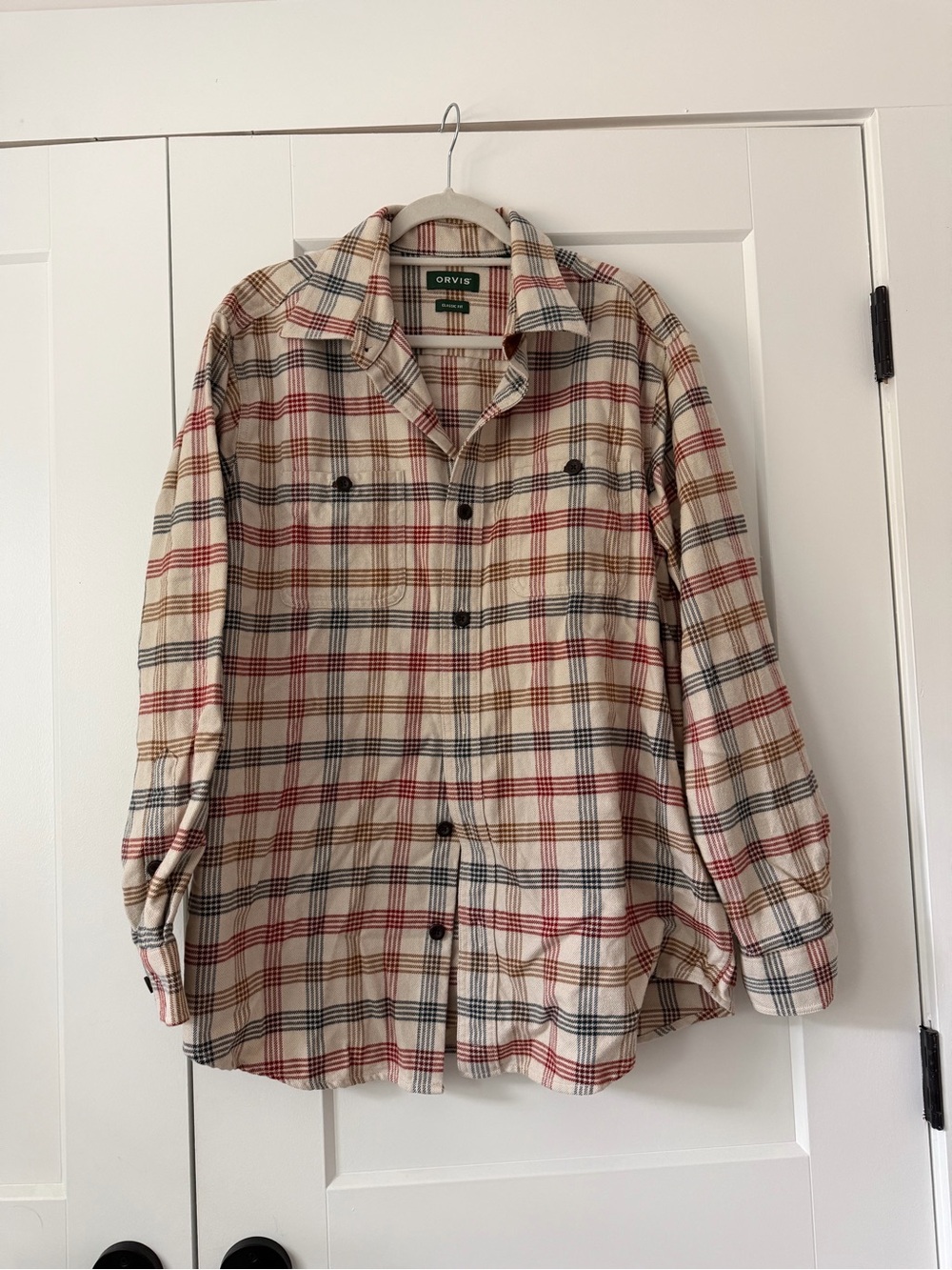 Orvis Cream Plaid Button-Up with Red & Navy Checks